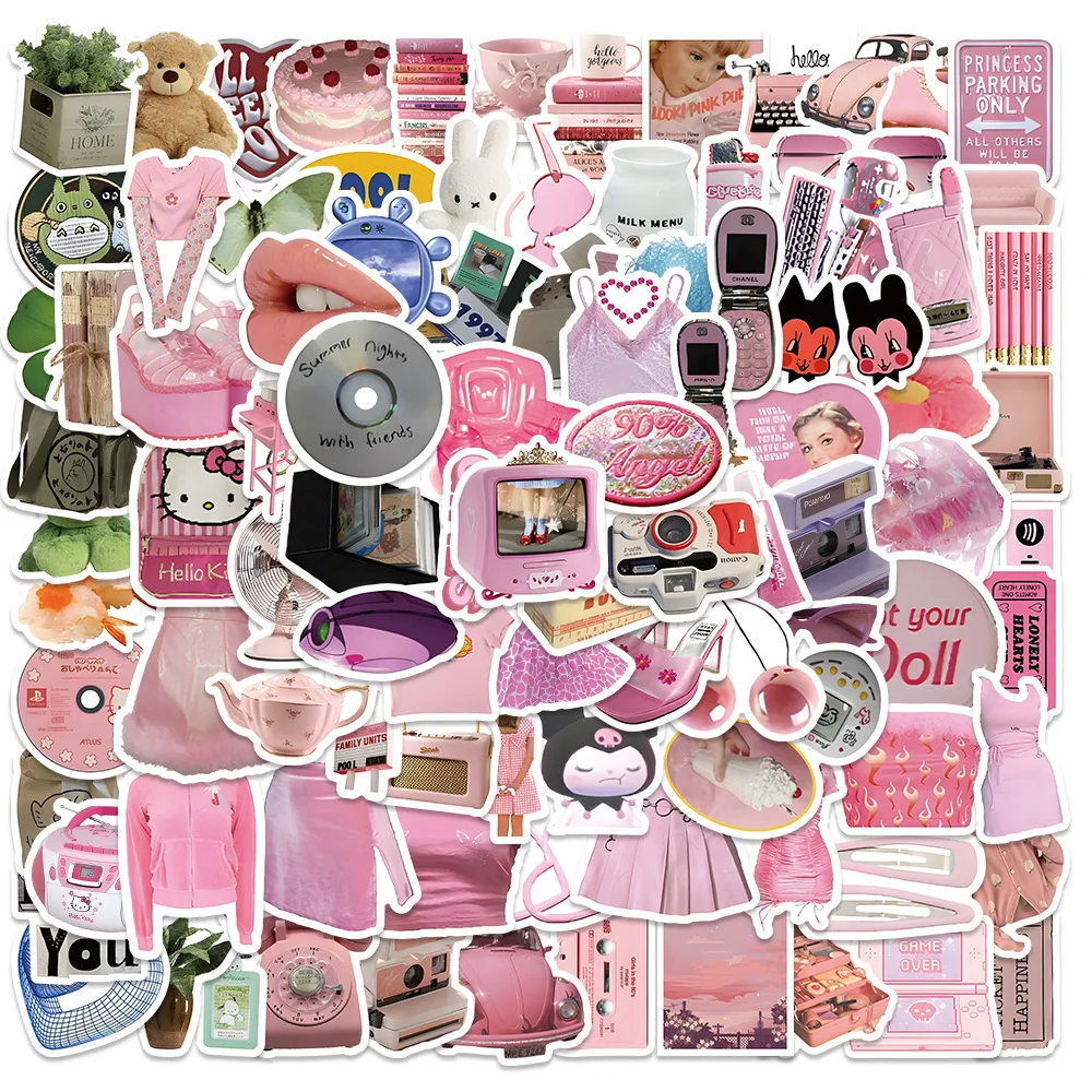 10/30/50/100 Pcs Vintage Pink Y2K Stickers Aesthetic Decals DIY ...