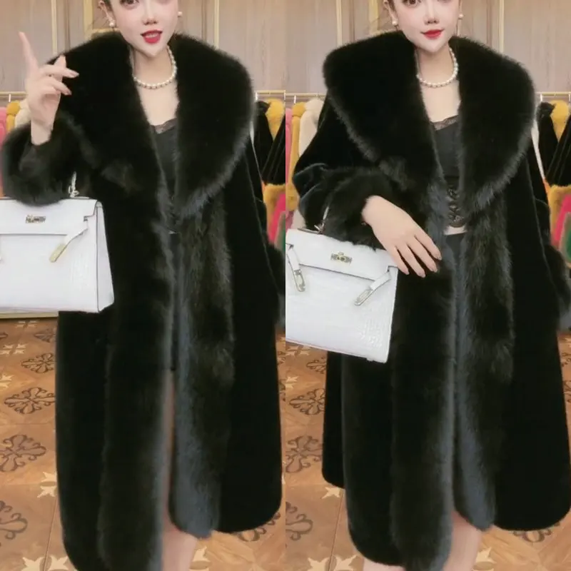 Popular Elegant Fur Integrated Faux Woolen All-Match Casual High-End Imitation Fox Furry Collar Coat Winter Coat Women's Clothes