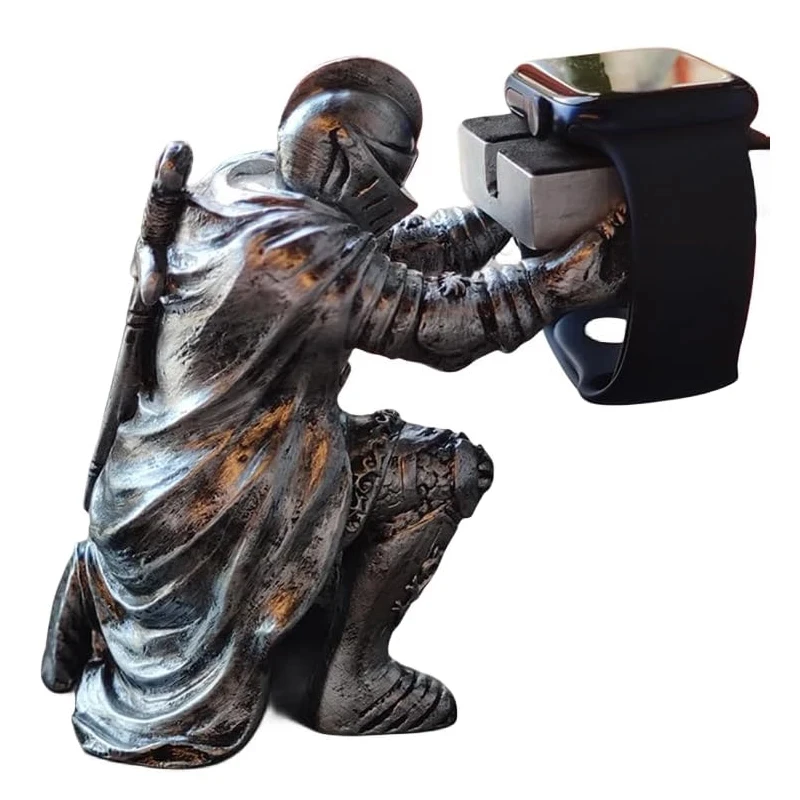 Watch Stand Charging Dock Apple Watch Cartoon Charging Desktop Bracket Smartwatch Holder Black Warrior Figurine Support