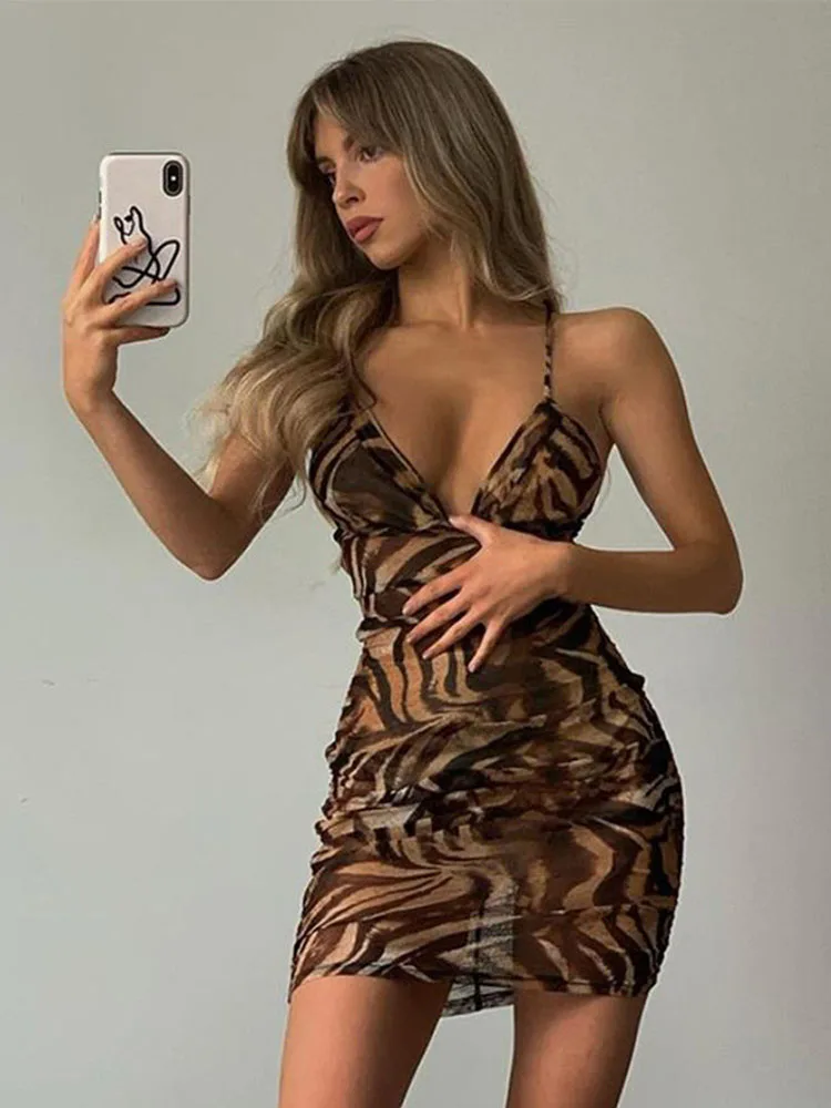 

sexy low cut V-neck Printed graphic dress women summer casual club party wear vintage bodycon sling mini dresses female