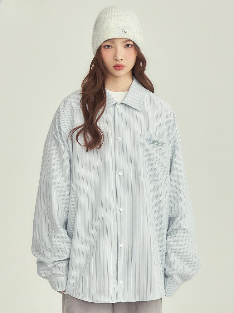 

Shirt Lapel LongSleeve Cotton Loose Casual Basic Vertical Stripes Fashion All-Match New Couple Four Seasons Universal Simplicity