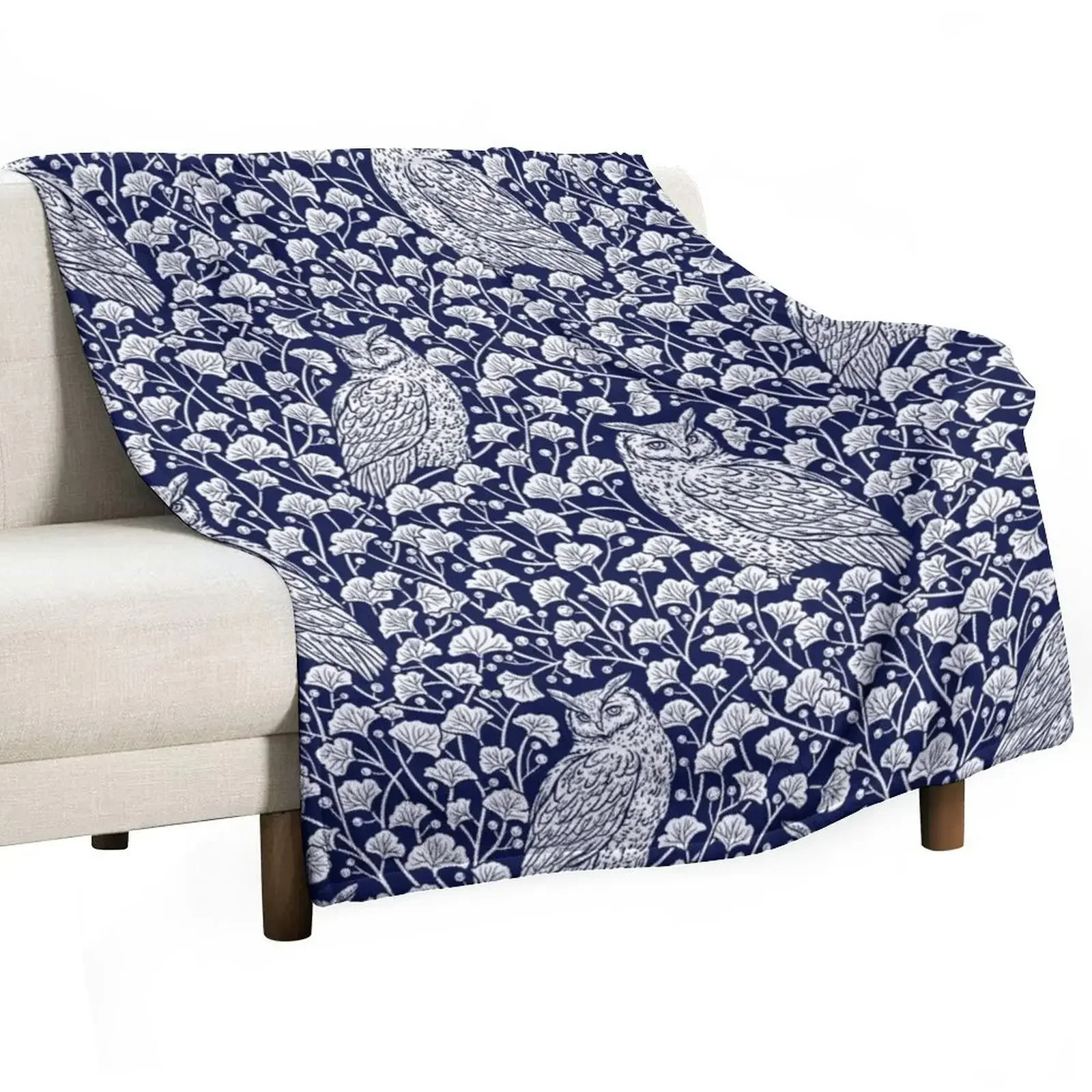 

Winter Blue II - Owls and Gingko Leaves Throw Blanket Plush Stuffeds halloween Blankets