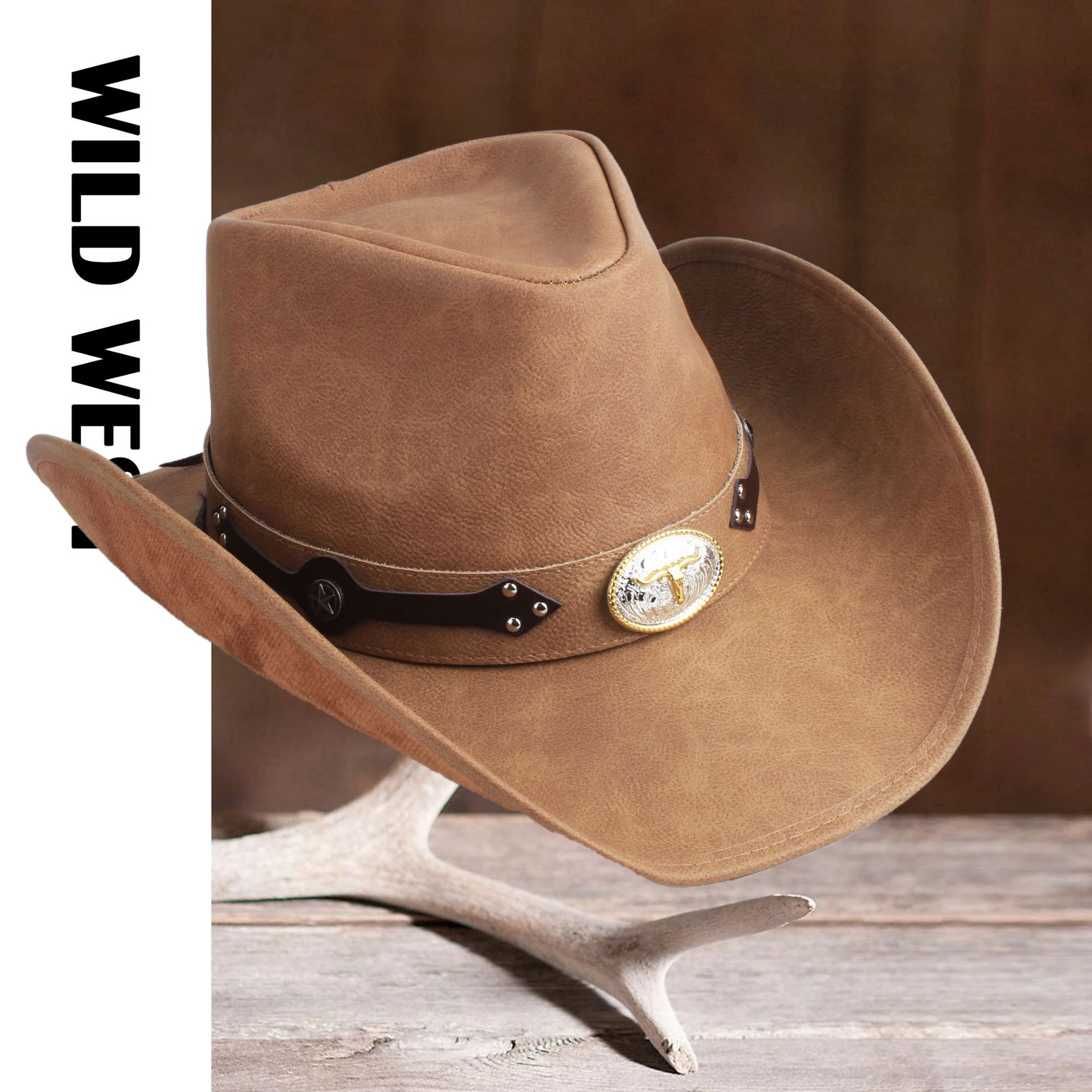 Sombrero vaquero de cuero occidental | Sombreros estilo Western Outback |  Sombrero de vaquero marrón para hombre