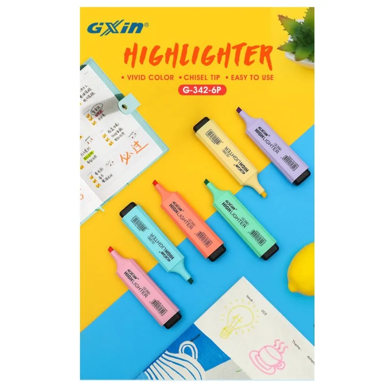 6 PCS Highlighter Markers Fluorescent Macaroon Colors Student Stationery Office School Art Use