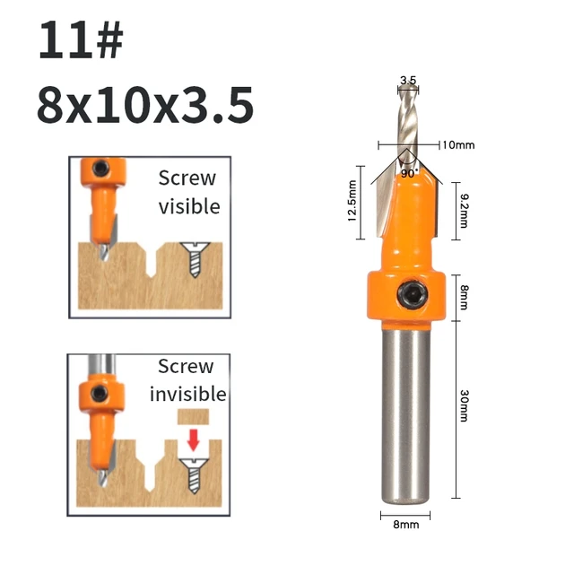 YUSUN  8MM Shank Hss Countersink  Router Bit Screw Extractor Woodworking Milling Cutter For Wood 8x10x3.5