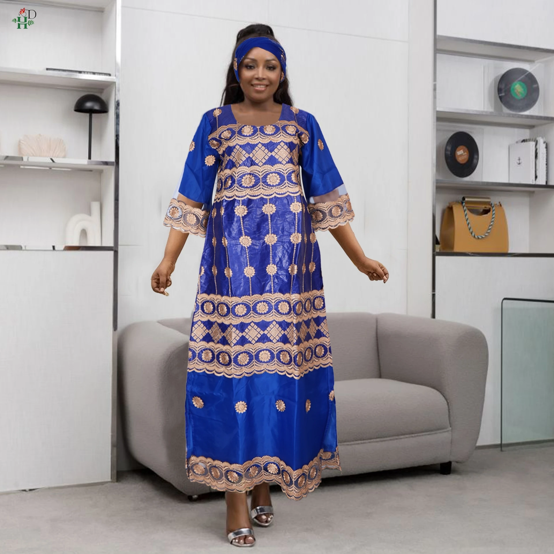 H&D New African Women's Dress Embroidery Bazin Riche Dress Plus Size Wedding Bubu Gowns Elegant Kaftan Boubou Djellaba Clothes