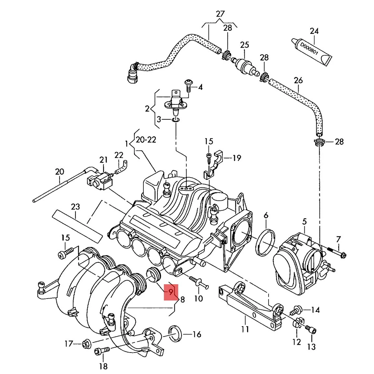 1.6 Engine Upper Lower Intake Manifold Housing Gaskets VW Golf 4 5 Jetta Skoda Octavia 1 2 A5 Audi A3 8L 8P 06A133398 4/8PCS washers and gaskets