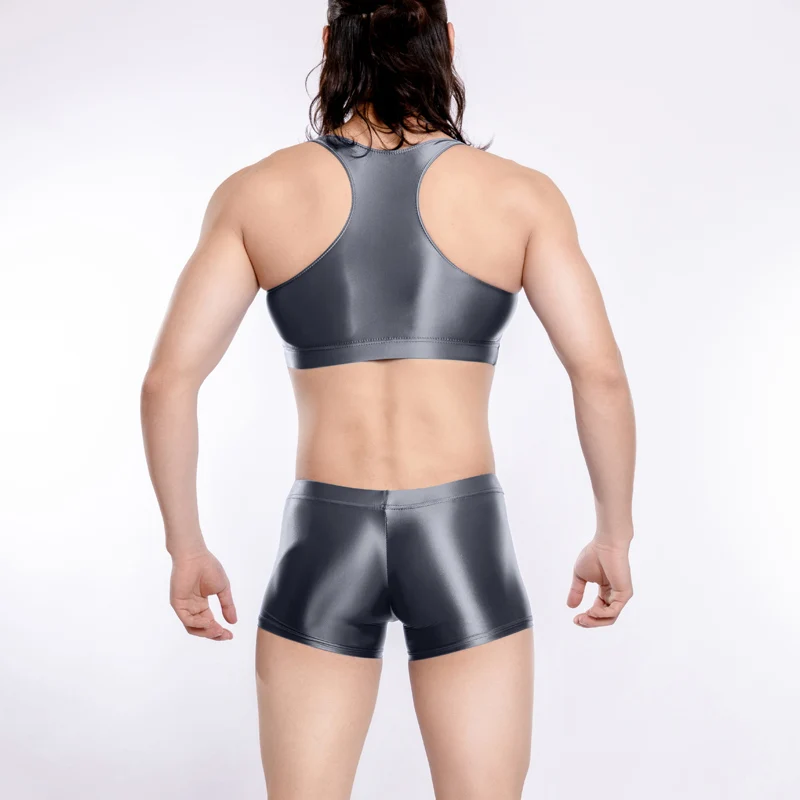 Sexy men's underwear gloss Transparent Boxer pants Bag U bulge gay smooth Shiny japanese swimsuit Tight shorts vest suit