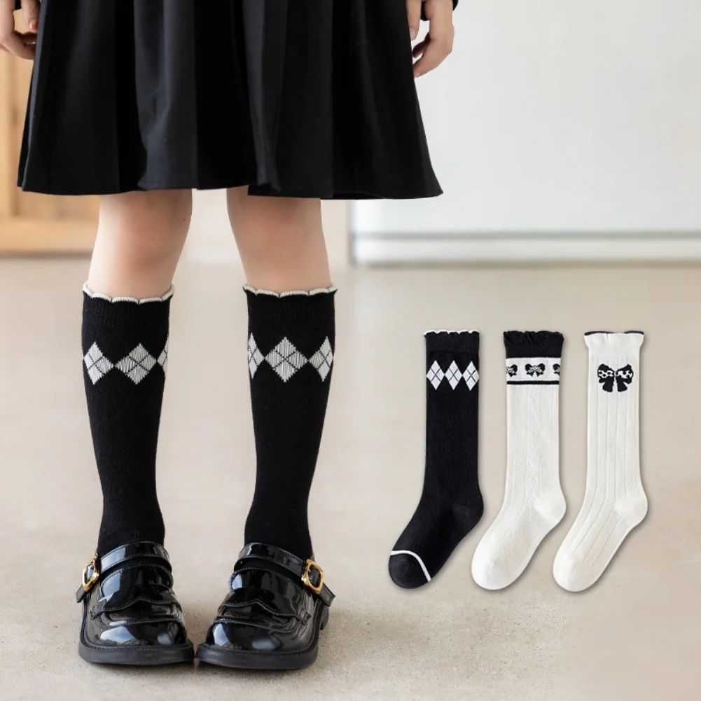 

Children Girls Long Socks Baby Ribbed Bowknot Knitted Stockings Knee High Tight Socks Autumn Kids Cute Princess Tube Sock 3-12Y