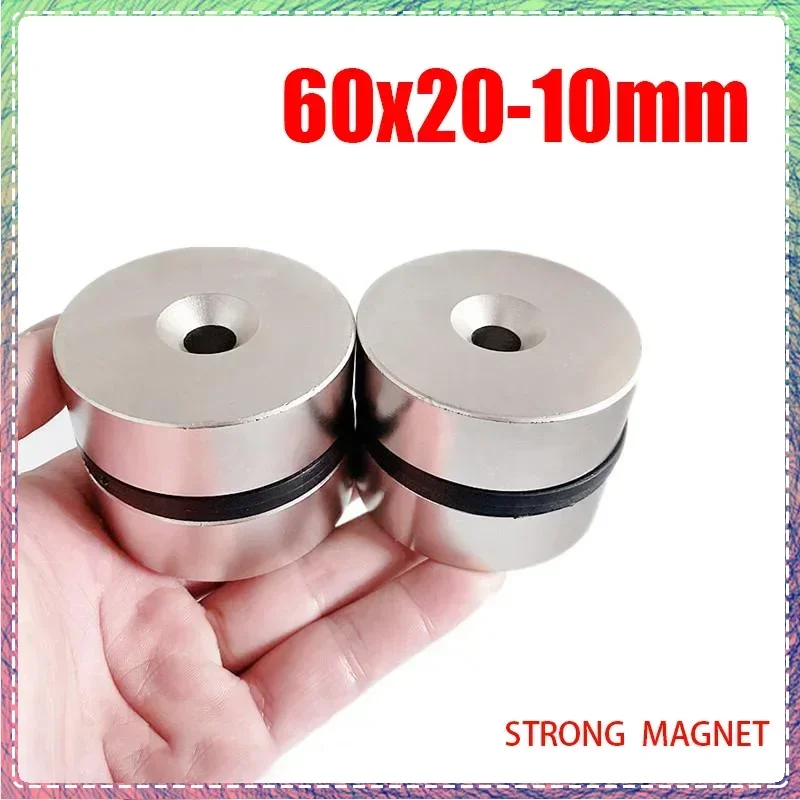 

1PCS 60x20-10mm Big Circular Neodymium Magnets with Hole N35 Round Super Strong Permanent Magnet Disc Fishing Magnet