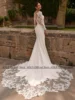 ADLN Mermaid Wedding Dresses 2025 Deep V Neck Long Sleeves Applique Illusion Back Buttons Court Train Jersey Bridal Gown 2