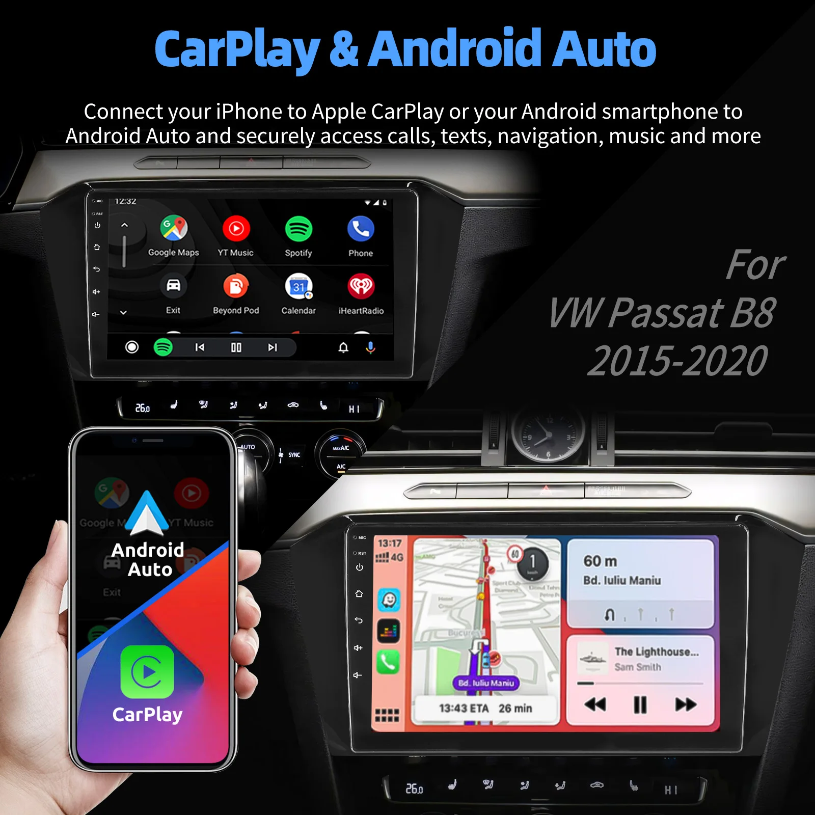 ESSGOO Autoradio Android15 10" 4+64 GB für VW Passat B8 Magotan 2015-2020 Wireless CarPlay GPS Navigation Bluetooth RDS WiFi Lenkradsteuerung Mirror Link Android Auto 2+32 GB – Detail 8