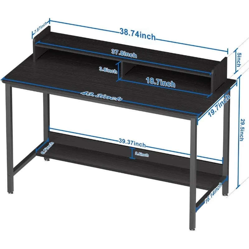 Computer Desk with Shelves, 43 Inch Gaming Writing Desk, Study PC Table Workstation with Storage for Home Office, Living 3