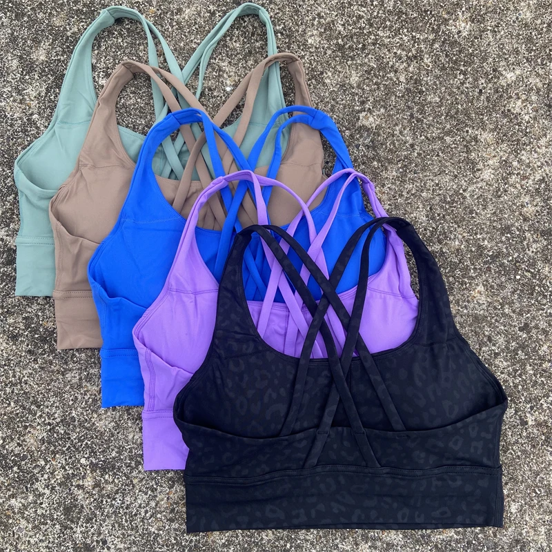 Sports Bra Top Cross Straps Gym Workout Top Yoga Vest Women High Impact Fitness Bralette Push Up Running Tight Padded Underwear