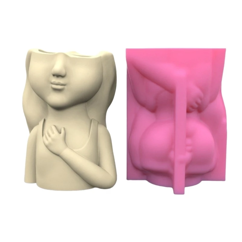 

Girl Pen Holder Silicone Molds Table Ornament Mould Plaster Making Succulent Planter Mold DIY Craft Home Decoration