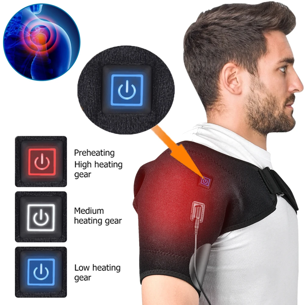 Heated Shoulder Wrap for Men Women, Upgrade Electric Heating Pad Massager  with 3 Vibration and Heat Settings and Timer, Shoulder Braces for Rotator