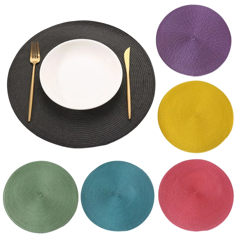 

1pcs Round Table Mat Woven Ramie Placemats Anti Slip Dining Table Mats Non-slip Tableware Bowl Pads Kitchen Drink Cup Coasters