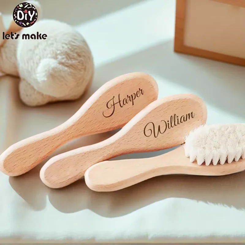 Facciamo il pettine per spazzole in legno per bambini Spazzola per capelli per neonati Massaggiatore per la testa del neonato Spazzola per capelli Pettine per neonati Massaggiatore per la testa Logo personalizzato - immagine 2