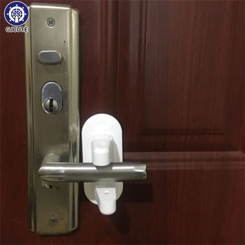 

Plastic Baby Safety Door Lever Lock Self Adhesive Blocker Handle Jammer Prevent Kids To Open Bedroom Bathroom Kitchen Door