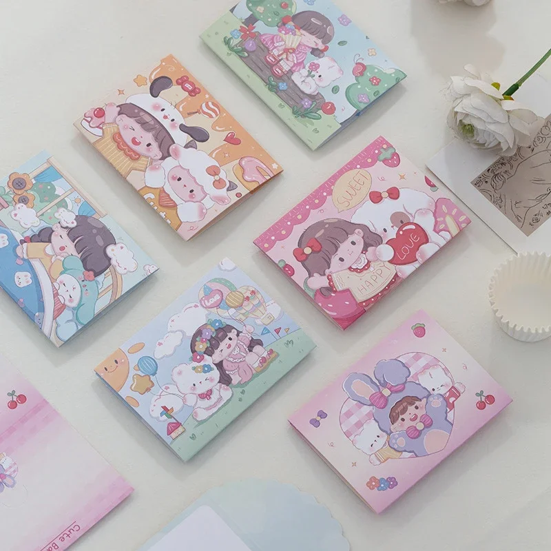 10pcs Kawaii Girl Greeting Cards Cute Cartoon Envelope Letter Pad DIY Postcard Invitation Blessing Card Korean Stationery Office sharkbang bobo glittering cute girl scrapbooking stickers idol kpop decorative junk sticker journal korean full set stationery