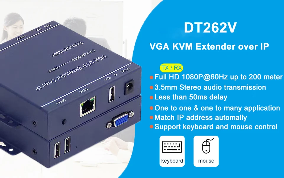 200m IP Network VGA KVM Extender RJ45 VGA Extender USB Over Cat5 Cat5e Cat6 Cabl