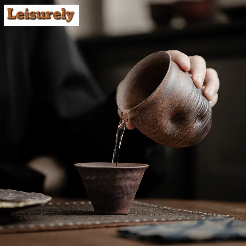 210ML Handmade Old Rock Mud Tea Pitcher Antique Hammer Pattern Serving Cup Cha Hai Justice Cup Teaset Drinkware Accessories Gift