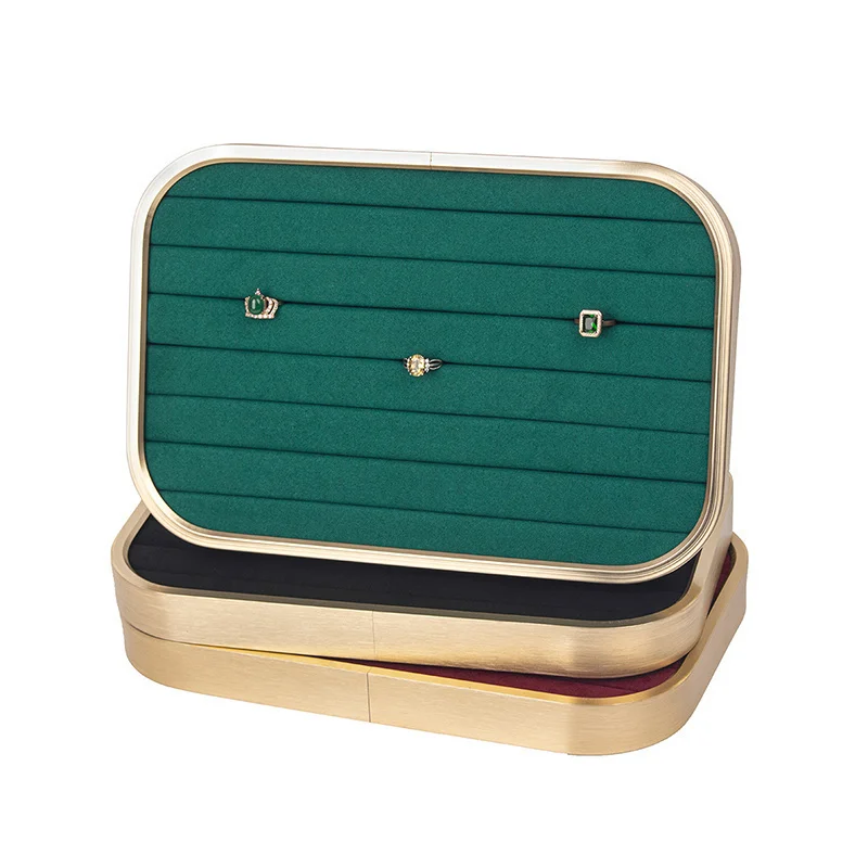 Hot Recommend Black Metal Microfiber Gold Edge Jewelry Display Trays For Femal Ring Earring Pendent Jewellery Holder Plates