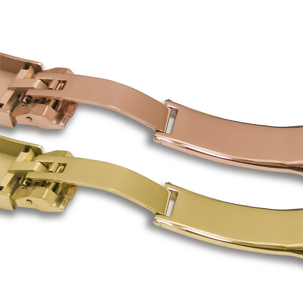 9MM 16MM Black Gold Silver Folding safety stainless steel electroplated watch buckle  silicone strap interface