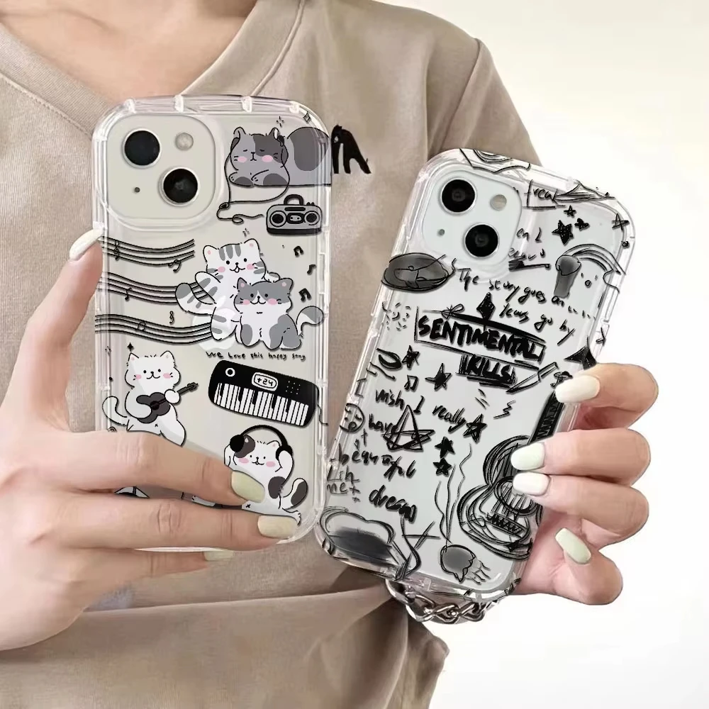 Black Guitar Music Cat Transparent Phone Case