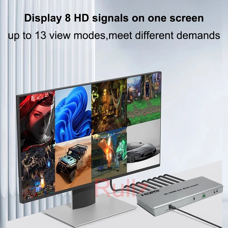 4K 8x1 HDMI 멀티뷰어 심리스 스위치 2x1 4x1 6x1 HDMI 멀티뷰어 13가지 모드 8채널 비디오 멀티플렉서 멀티 스크린 분배기