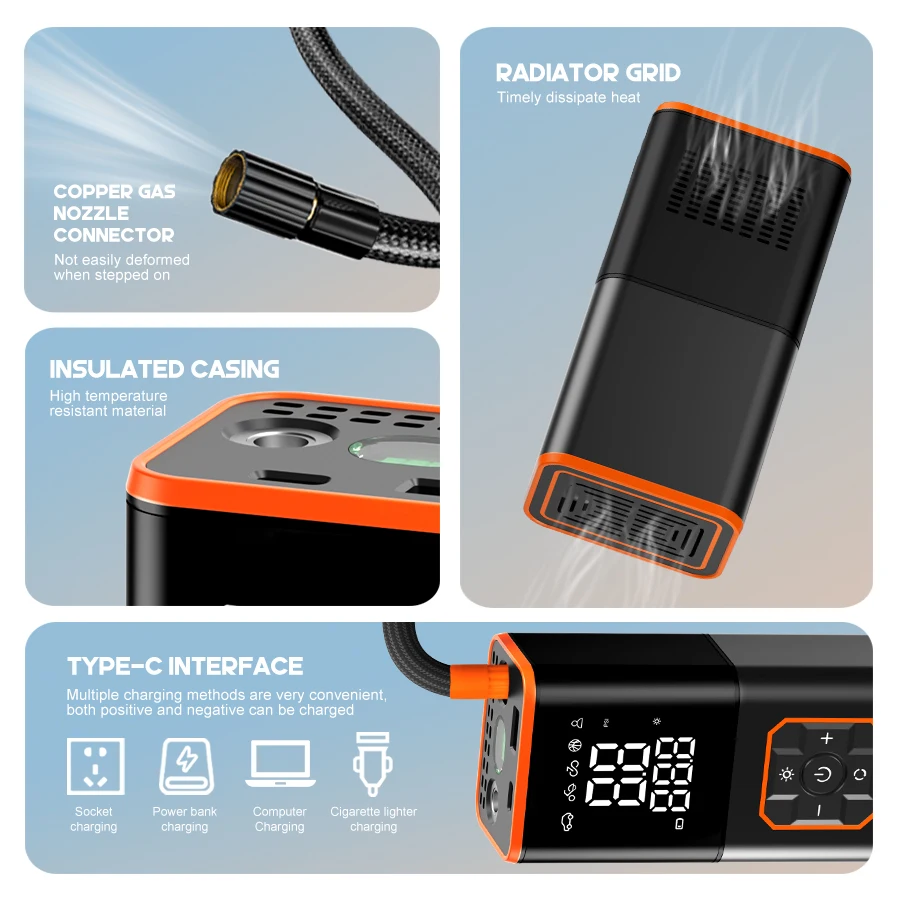 Tire Inflator Portable Air Compressor 150psi Portable Air Pump For Car Tires 2x Faster Inflation Cordless Tire Pump With Digital Pressure Gauge Led Light For Car Bike Motorcycle Ball G 601099586891885