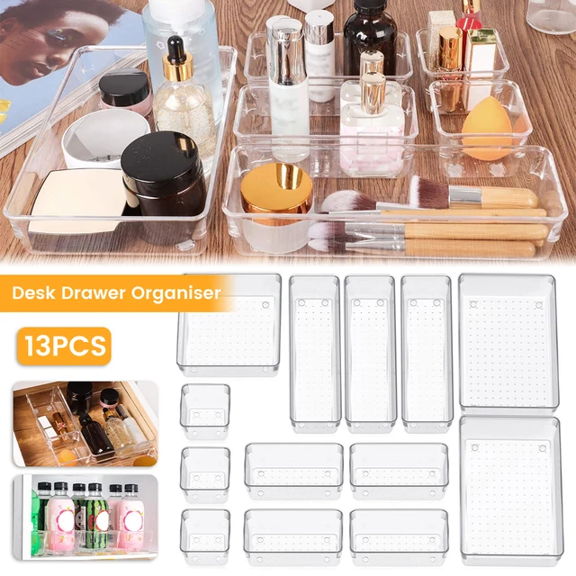 Organize Your Space with the 13Pcs Desk Drawer Divider Clear Storage Box