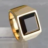 AsJerlya Trendy Men Square Black Stone Ring Stainless Steel Retro Signet Ring Rock Punk Male Jewelry Accessories Boyfriend Gifts 1