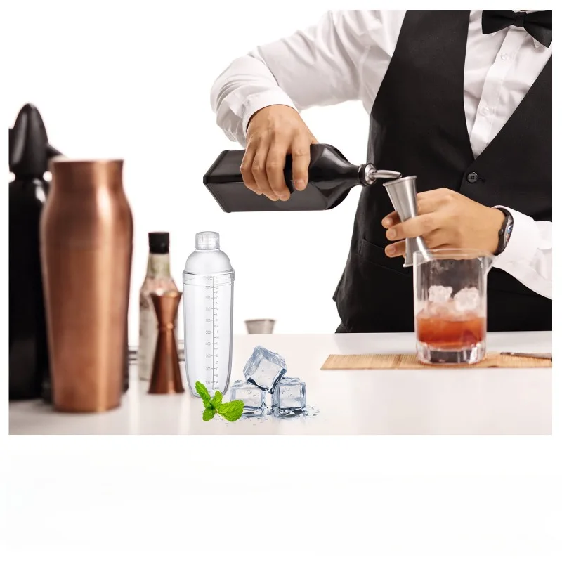 Cocktail Shaker Set 500ml Transparent Measuring Shaker with Stainless Steel Muddler for Bartending Juicing Mixing Drinks