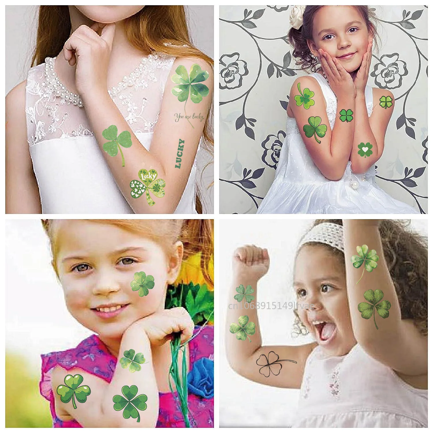 10sheets Cartoon Lucky Clover Temporary Tattoo Stickers for St Patrick's Day Party Decoration Kids Creative Gifts Party Favors