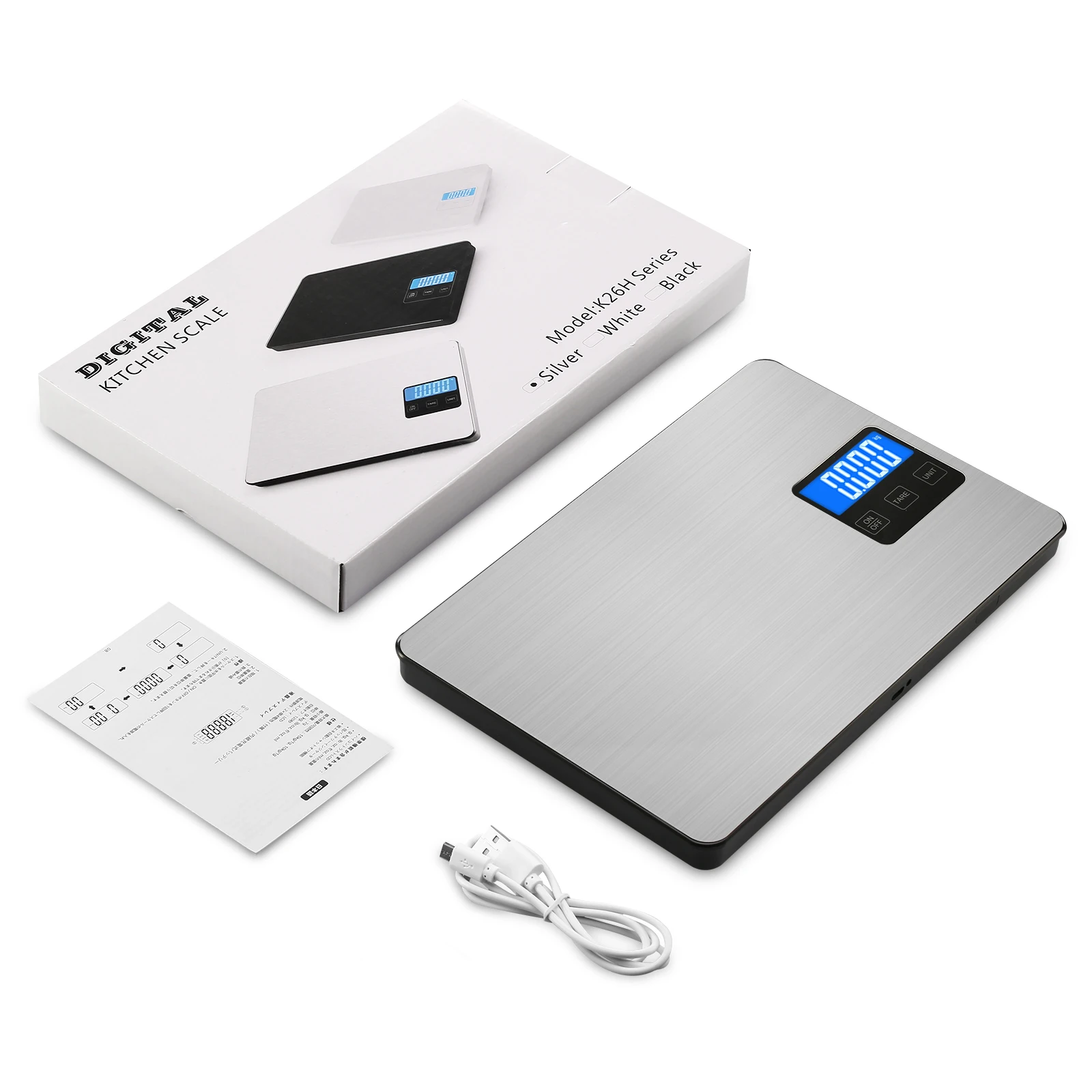 Digital Kitchen Scale 15kg/1g Food Scale Rechargeable Electronic Scale LCD Display Scales for Home Baking Cooking