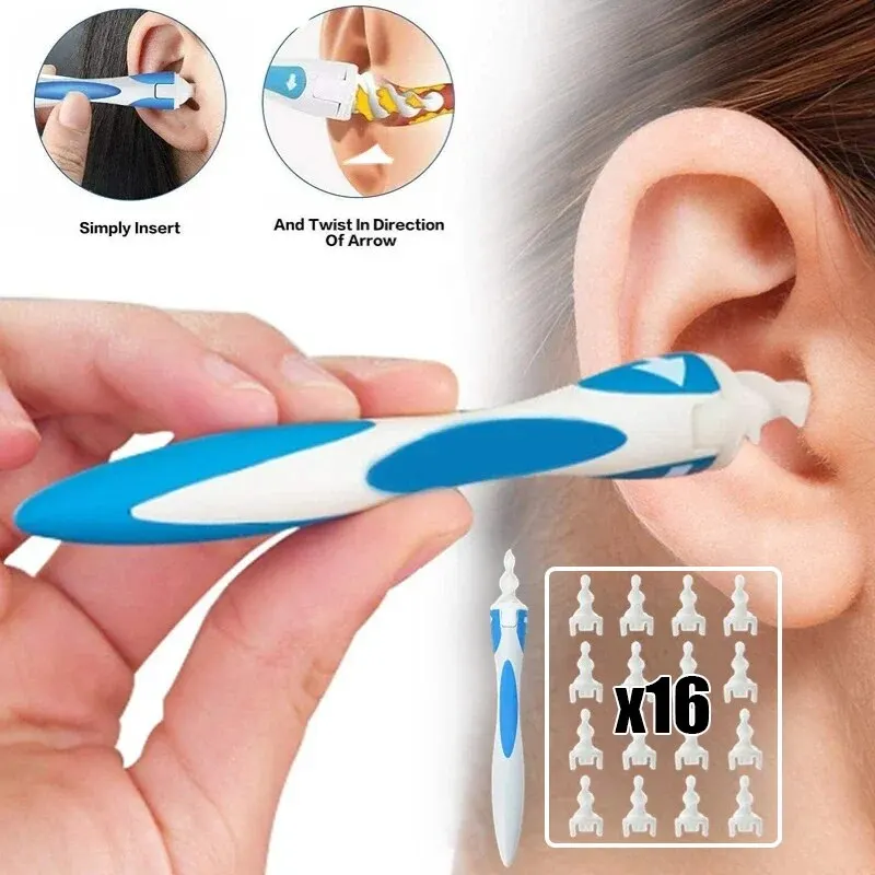 Ear Wax Remover Tool With Soft Silicone 16 Replacement Tips Grab Extract Earwax