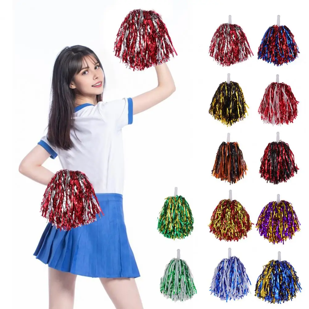 Fluffy Pom Poms with Handle Cheerleader Pom Poms Set for Sports Competitions Celebrations Foil Hand Flowers for Children Adults