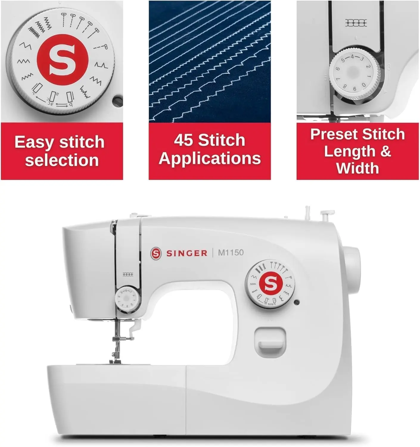 Singer M1150 Lightweight & Portable Sewing Machine With 45 Stitch Applications, Led Light & 4-Step Buttonhole | Ideal For 3