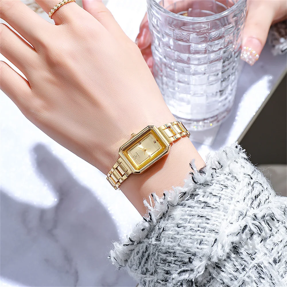 Ladies Simple Watch Fashion Rectangle Gold Quartz Watches Luxury Stainless Steel Waterproof Women's Dress Clock Gift Wristwatch 4