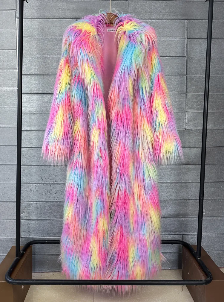 Long Colourful Faux Fur Winter Coat 27