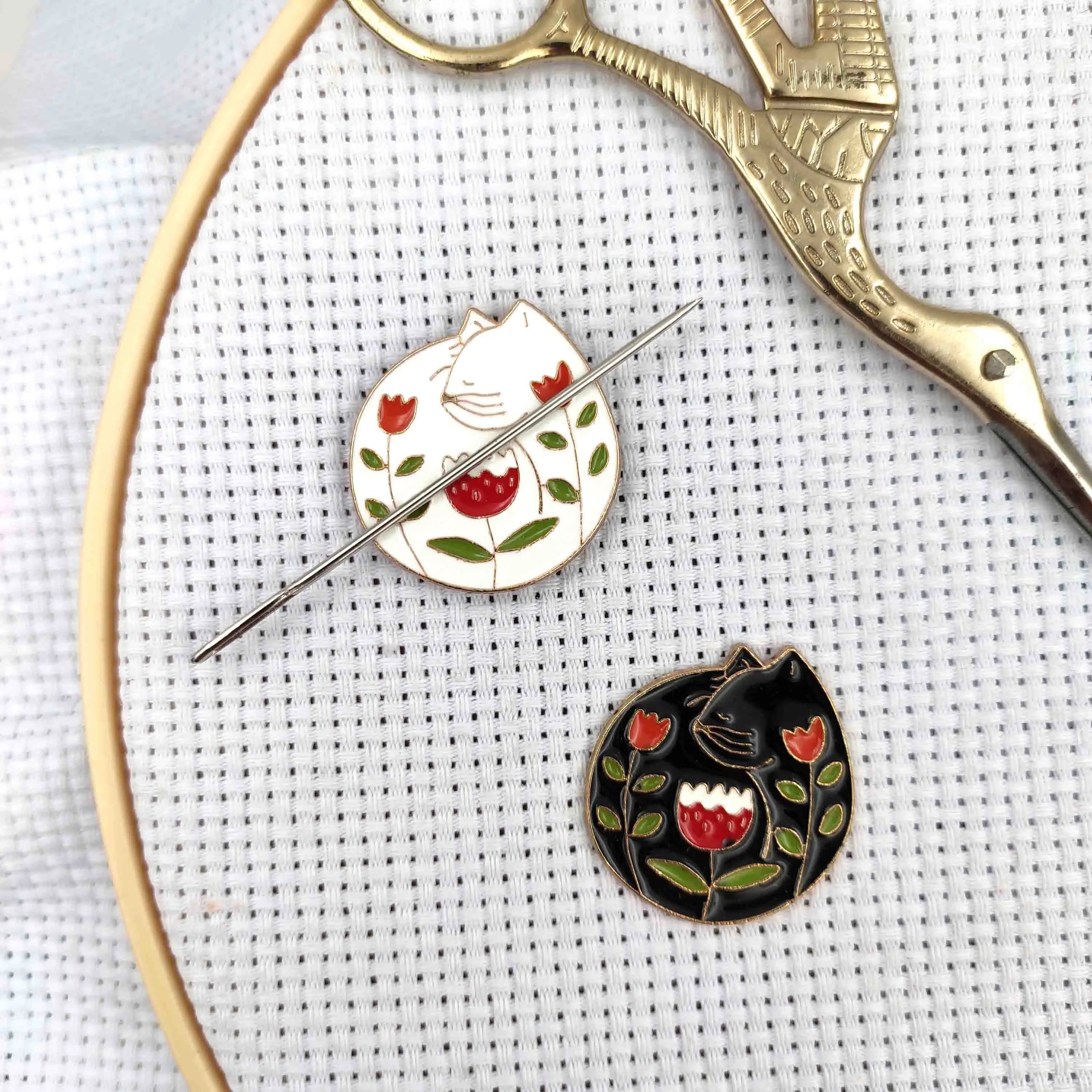 Needle Minder Set of 2 Cats Black White Sewing Needle