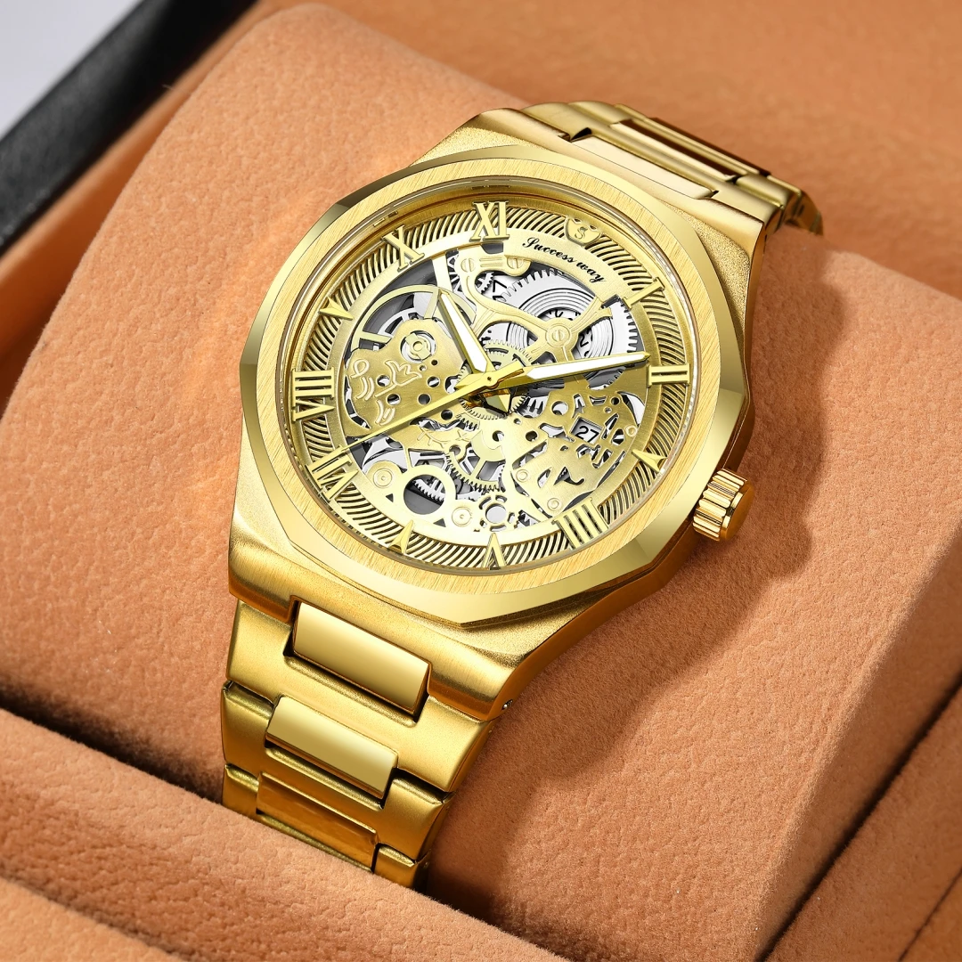 Fashion Silver Quartz Watch 3D Skeleton Hollow Mens Wristwatches Luminous Military Watches Montre Homme 2023