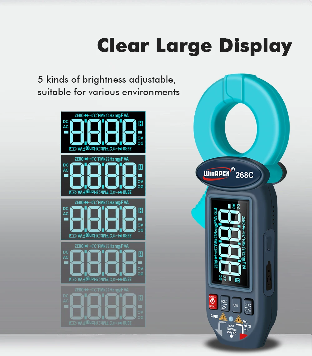 Winapex 268C AC Leakage Current Clamp Meter 0.01mA Professional Current Pliers N