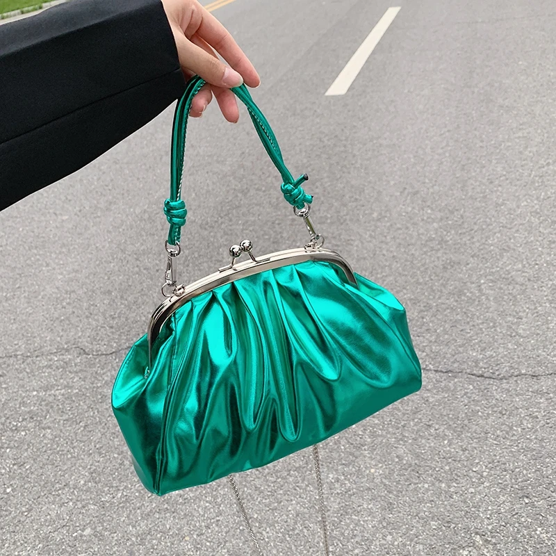 Trend Pleated Top Clutch Bag Clip Chain Women Crossbody Bag Purse Designer Brand Shoulder Lady Luxury Dinner Handbag Satchel