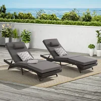 Outdoor Wicker Long Reclining Chair Set of 2 ,Chairs Recliner Up To 150° Beach Poolside Garden, Wicker Reclining Lounge Chair 1
