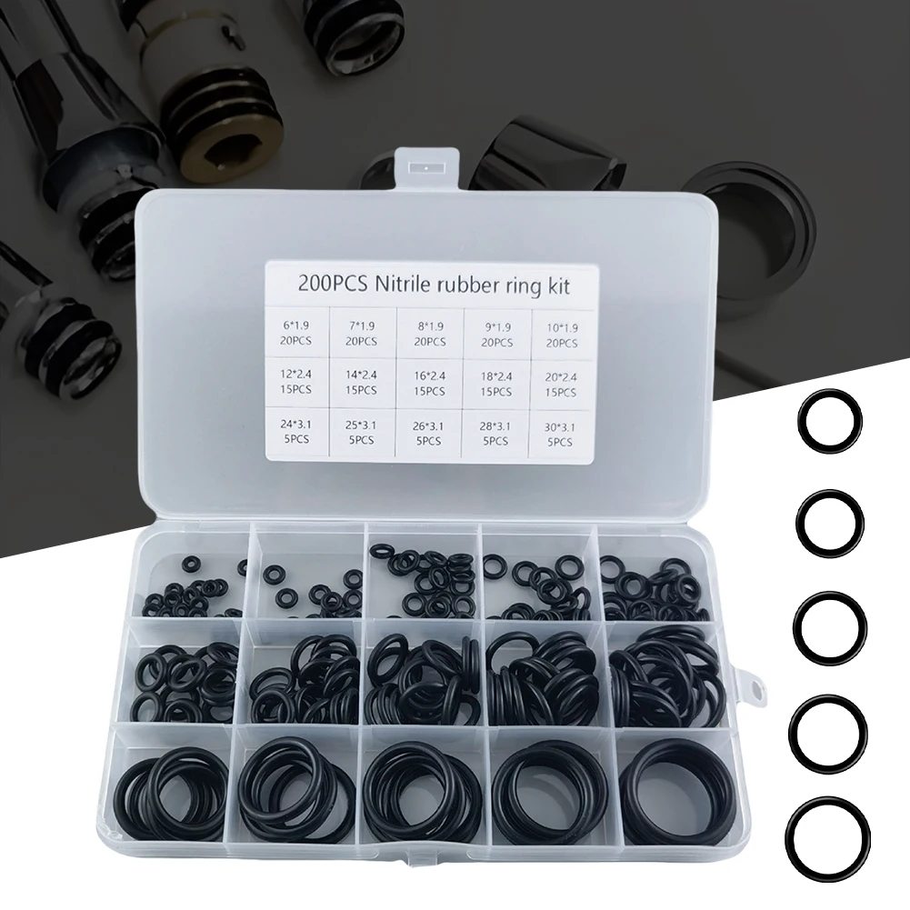 200pcs Rubber O Ring Set Gaskets Seal Nitrile Rubber Bands High Pressure O-Rings Repair Kit for Protect Wire Cable Hole