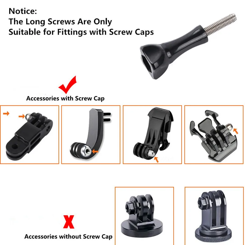 Long Screw For Action Camera Mount Accessories For GoPro 12/11/10/9/8 Insta360 X4 DJI Action 3 4 Xiaomi Yi 4k Go Pro Accessories