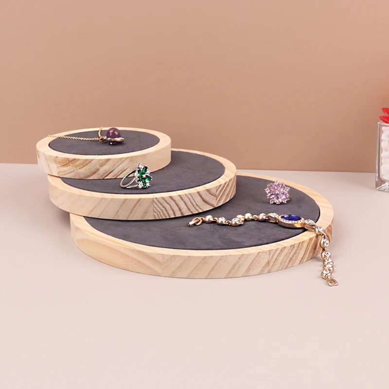 Round Wooden Stool Jewelry Display Props Creative Jewelry Display Stand Jewelry Display Three-piece Set