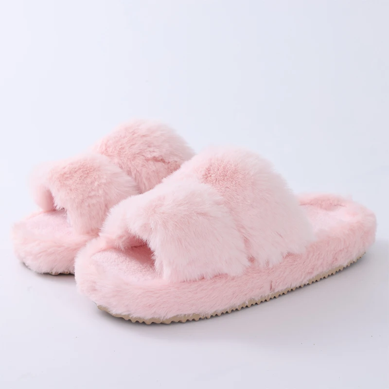 Comwarm Winter-Fuzzy-Hausschuhe für Damen, flacher Boden, lässige Baumwoll-Slides, weiche Sohle, Heim-Slides, pelzige, warme, gemütliche Damen-Hausschuhe – Detail 2